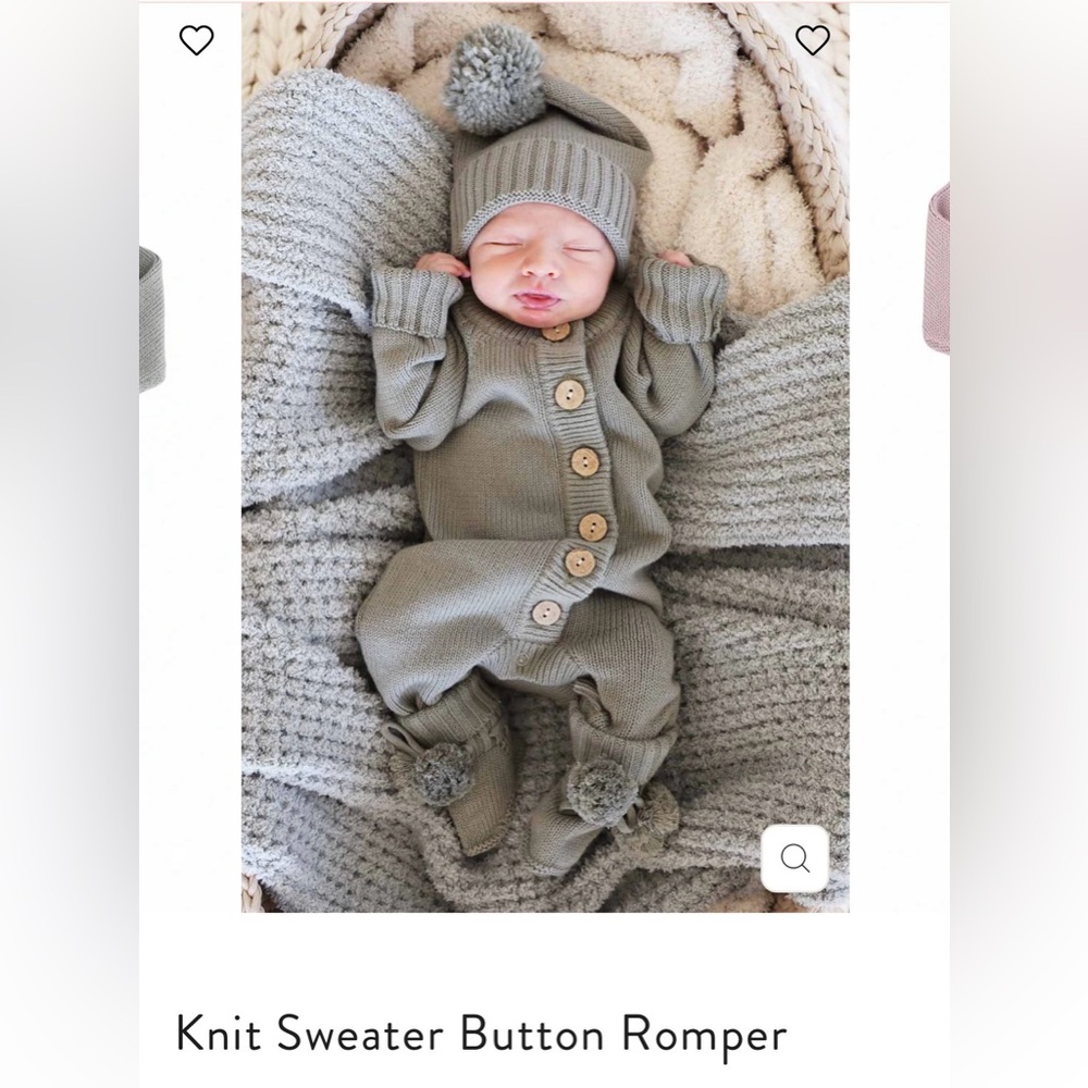 Caden Lane-  Knit Baby Romper with Hat and booties - color, smoke